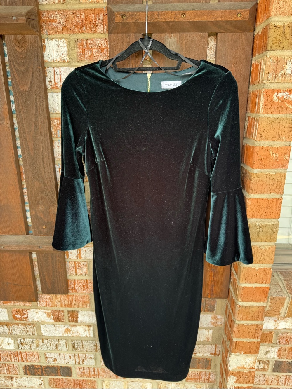 Calvin Klein Black Velvet Long-Sleeve Bell Cuff Dress